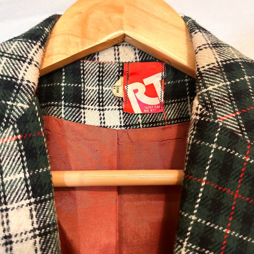VINTAGE 90s Y2K RT Wool Green Plaid Blazer Sz. S - Picture 4 of 8
